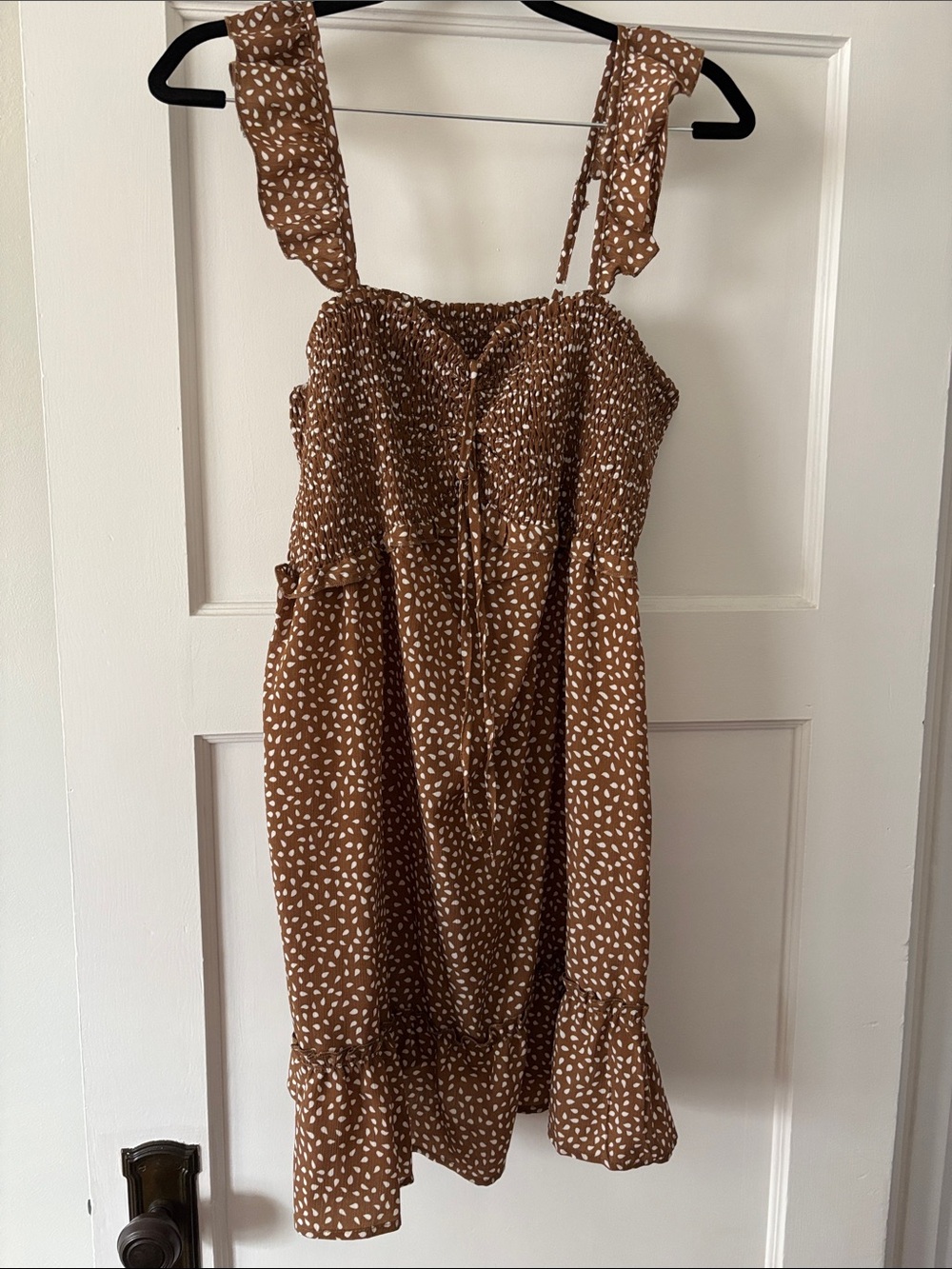 Women’s Brown Printed Sundress with Ruffle Straps